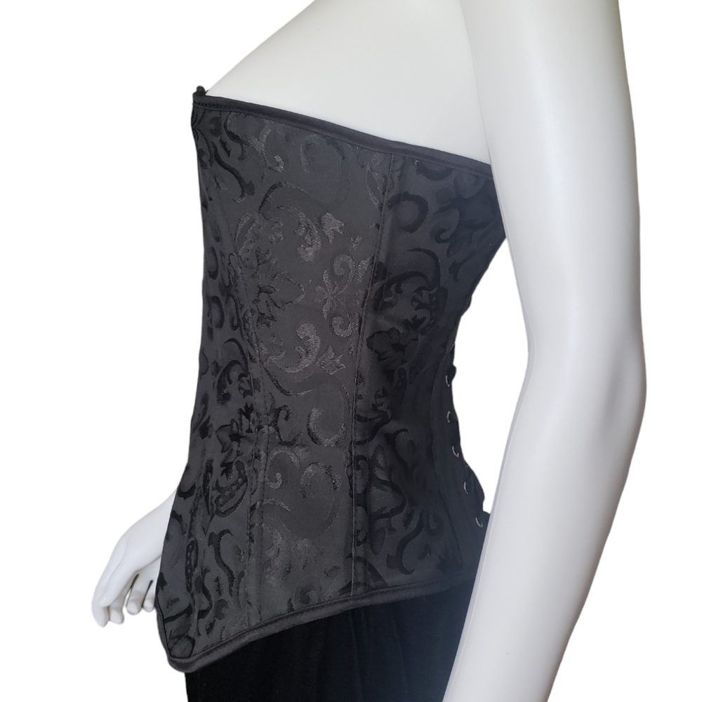 Women's Black Jacquard Strapless Lace-Up Back Bustier Corset Top Size M - Picture 5 of 17
